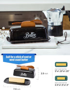 Black Butter Dish with Lid and Knife，Black Butter Tray，Ceramic Butter Holder for Counter Humanized Clamp-able Knife Handle Design Perfect for East West Coast Butter