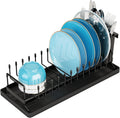 ANTOPY Small Dish Drying Rack - Compact Dish Rack for Kitchen Counter with Silicone Dish Drying Mat, Stainless Steel Dish Drainer for Kitchen Sink Cabinet, Space Saving Plate Rack Cutlery Holder