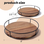 9" Acacia Wood Lazy Susan Turntable, Tomoaza Kitchen Organizer Turntable with Steel Sides, 360 Degree Lazy Susan for Countertop Cabinet or Dining Table