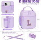 Initial Insulated Lunch Bag for Girls Kids, Back to School Gift, Reusable Leak-proof Lunch Box with Adjustable Strap for School Daycare Travel Picnic (Purple,L)