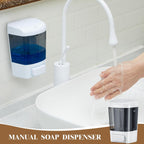 Hushee 4 Pcs Plastic Wall Mounted Soap Dispenser Commercial Manual Soap Containers Wall Dispenser for Kitchen Shower Hotel Liquid Shampoo Gel Chamber(27 oz 800 ml,Brown)