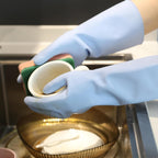 COOLJOB 2 Pairs Thickened Rubber Gloves with Cotton Lining & Non-slip Grip, Colorful Household Long Lasting Dishwashing Gloves for Kitchen & Bathroom Cleaning, Orange & Blue, Small