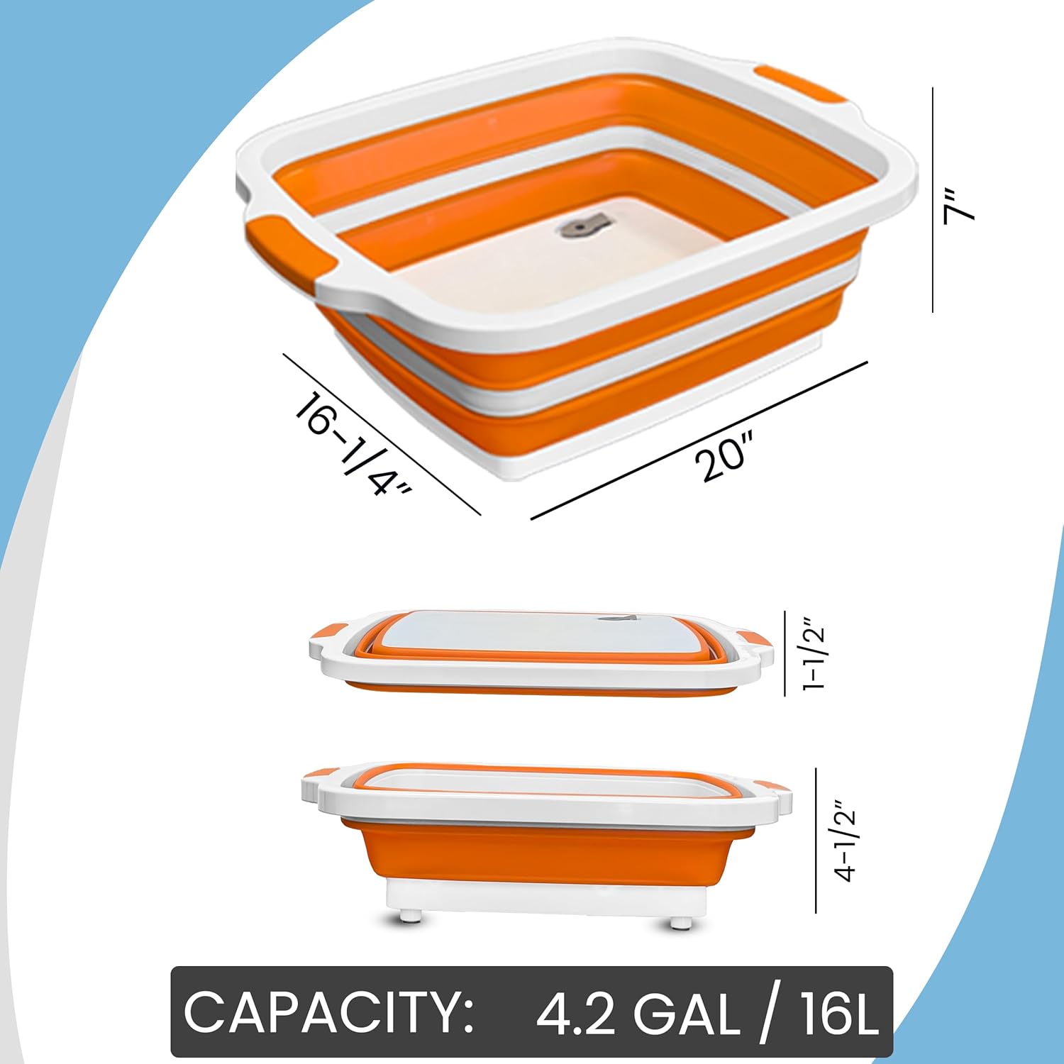 BBQ Prep Tub, 16L Multifunctional Camping Cutting Board with lid, Meat Prep Tub for Meal Prep Marinating Food, Marinating Container with Lid, Collapsible Food Storage Containers