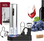 CIRCLE JOY 5-in-1 Electric Wine Opener Set Rechargeable Stainless Steel Automatic Corkscrew Wine Bottle Opener Set with Foil Cutter, Wine Aerator Pourer, Vacuum Wine Stopper and Storage Base, Silver