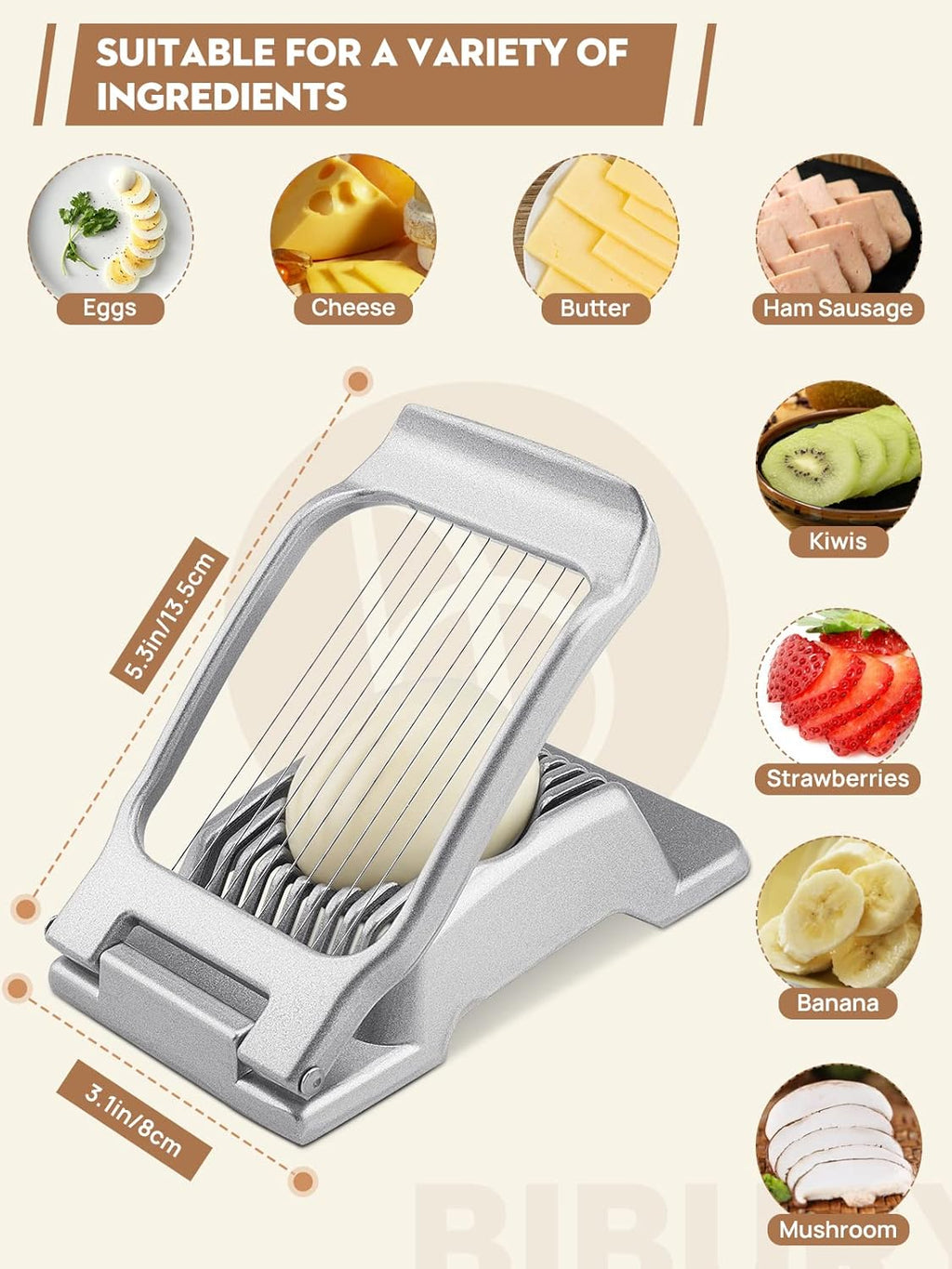 BIBURY Egg Slicer, Egg Cutter for Hard Boiled Eggs, Heavy Duty Aluminium Slicer for Egg Mushroom Strawberry Soft Fruit, Stainless Steel Wires, Dishwasher Safe & Easy to Clean