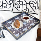Spsyrine Decorative Serving Tray with Handles, Blue Lacquered Coffee Table Tray for Ottoman, Rectangle Waterproof Platters for Centerpieces, Parties, Living Room, Kitchen Counter Organization Turtle