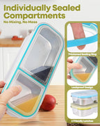 2Pack Stainless Steel Snack Containers for Kids Adults, Reusable 2 Compartment Snackle Box Container with Leakproof Lids Metal Bento Lunch Boxs Food Storage Containers for Travel Picnics Office School