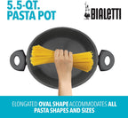 Bialetti 5.5 Quart Pasta Pot with Strainer Lid, Red – Elongated Oval Pot for Longer Spaghetti, Lasagna, Penne & Farfalle Noodles, Heat Resistant Handles & Nonstick Interior, Large Pot for Cooking