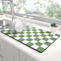 Rnivvi Dish Drying Mat for Kitchen Counter, 12 x 19" Cute Checkered Absorbent Draining Pad, Non-Slip Heat Resistant Coffee Bar Mats for Coffee Machine Station Accessories, Green White Dish Rack Pad