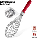 18/8 Stainless Steel Balloon Whisk, Doosu Kitchen Whisk for Cooking Handheld Egg Beater with Rust-Proof Sturdy Wires & Non-Slip Silicone Handle for Beating, Stirring, Blending (12 Wires, Red)