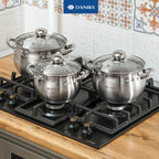 Daniks Classic Frying Pan Included, 12-Piece Stainless Steel Induction Cookware Set – Dishwasher Safe Pots and Saucepan with Lids, Measuring Scale, Silver