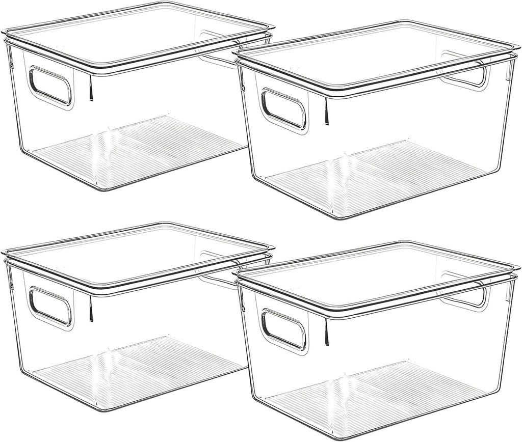 Clear Plastic Storage Bins with Lids, Perfect for Kitchen Organization or Pantry Organization and Storage, Stackable Fridge Organizer Bins, Storage Containers for Organizing, Cabinet Organizers