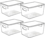 Clear Plastic Storage Bins with Lids, Perfect for Kitchen Organization or Pantry Organization and Storage, Stackable Fridge Organizer Bins, Storage Containers for Organizing, Cabinet Organizers