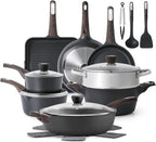 SENSARTE Pots and Pans Set Nonstick, 20 Pcs Induction Cookware Sets, Non-toxic Healthy Non Stick Kitchen Cooking Set with Stay-Cool Handles, PFOA PFOS Free, Black