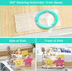 HapiRm Sink Caddy Sponge Holder - Self-draining Kitchen Sink Organizer with Smiley Face and Brush Holder, Stainless Steel Kitchen Sponge Caddy for Countertop - Silver