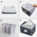 VERONLY Wine Glass Storage Box with Dividers Holds 24 Stemware Storage Cases or China Crystal Glassware Containers with Handles and Lable Window (15.5" x 12.5"x10")-Set of 2 Grey
