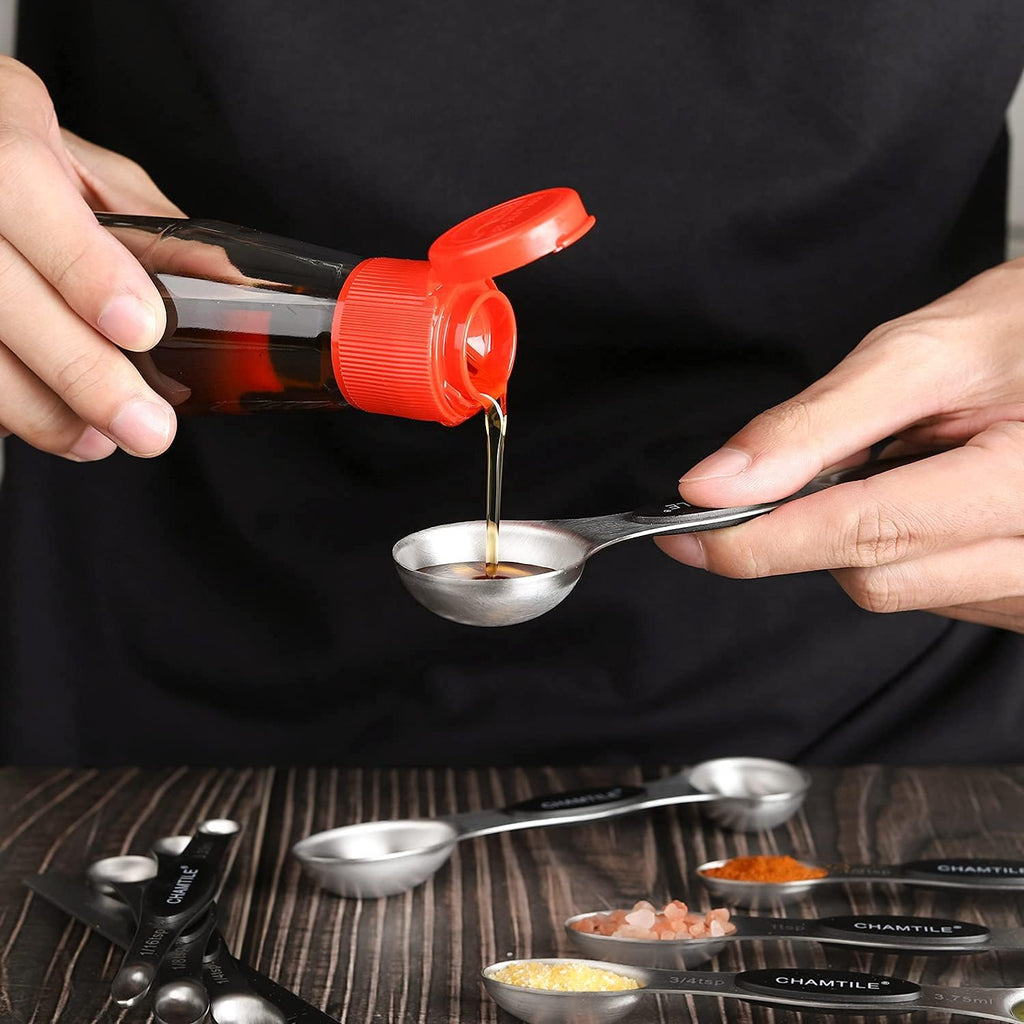 Magnetic Measuring Spoons Set of 9 Stainless Steel Dual Sided Stackable Teaspoon Tablespoon Nesting Measuring Spoon for Measuring Dry and Liquid Ingredients Fits in Spice Jar