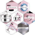 Aucma Stand Mixer,6.5-QT 660W 6-Speed Tilt-Head Food Mixer, Kitchen Electric Mixer with Dough Hook, Wire Whip & Beater (6.5QT, Pink)
