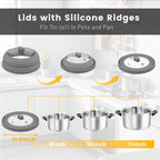 Microwave Splatter Cover, Vented Silicone and Glass Cover Splatter Guard Lid, Food Collapsible Plate Cover Lid with Easy Grip Handle. (Gray, 11.8 inch)