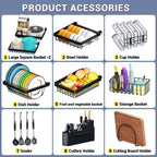 Over Sink Dish Drying Rack (Expandable Height/Length) Snap-On Design Large Dish Drainer Storage Counter Organizer (31-39.5L x 12W x 34-38H inches)