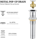 Pop up Sink Drain Stopper for Bathroom Vessel Vanity Sink Art Basin Chrome, Small Cap Without Overflow, Metal Pop-up Drain Strainer with Detachable Basket Stopper