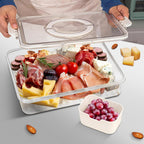 Divided Serving Tray with Lid and Handle,8 Compartments Snacks Box,Snack Fruit and Veggie Tray,Portable Platter for Candy Fruits Nuts Snack Party Entertaining Picnic (1 PCS)