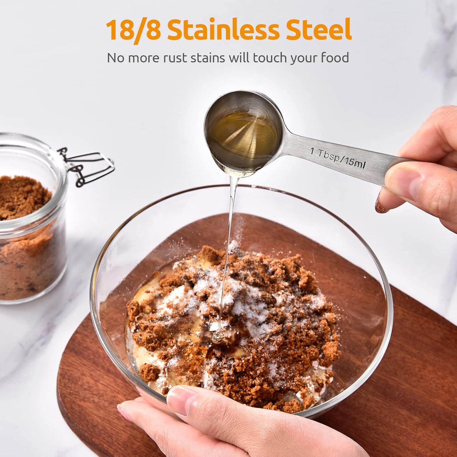 U-Taste 18/8 Stainless Steel Measuring Spoons Set: 7 Piece - 1/8, 1/4, 1/2, 3/4 tsp, 1 tsp, 1/2 & 1 tbsp for Dry & Liquid Ingredients