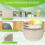 4-1 Colander with Bowl Set - Rotatable Strainers for Kitchen, Food Strainers and Colanders, Funny Presents for Women, Fruit Cleaner, Veggie Wash, Aesthetic Kitchen Gadget Essentials - Beige