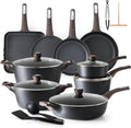 SENSARTE Pots and Pans Set Non stick, Non toxic Healthy Induction Cookware Sets, 26 Pcs Nonstick Kitchen Cooking Set, w/Frying Pans Set, Saucepans Set, Stockpots Set, PFOA PFOS Free, Black