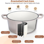 E-far 6 Quart Enameled Cast Iron Dutch Oven, Round Dutch Oven Pot with Lid, Nonstick Cookware for Braising/Stews/Roasting/Bread Baking/Cooking, Heavy Duty, Induction & Oven Safe - Khaki