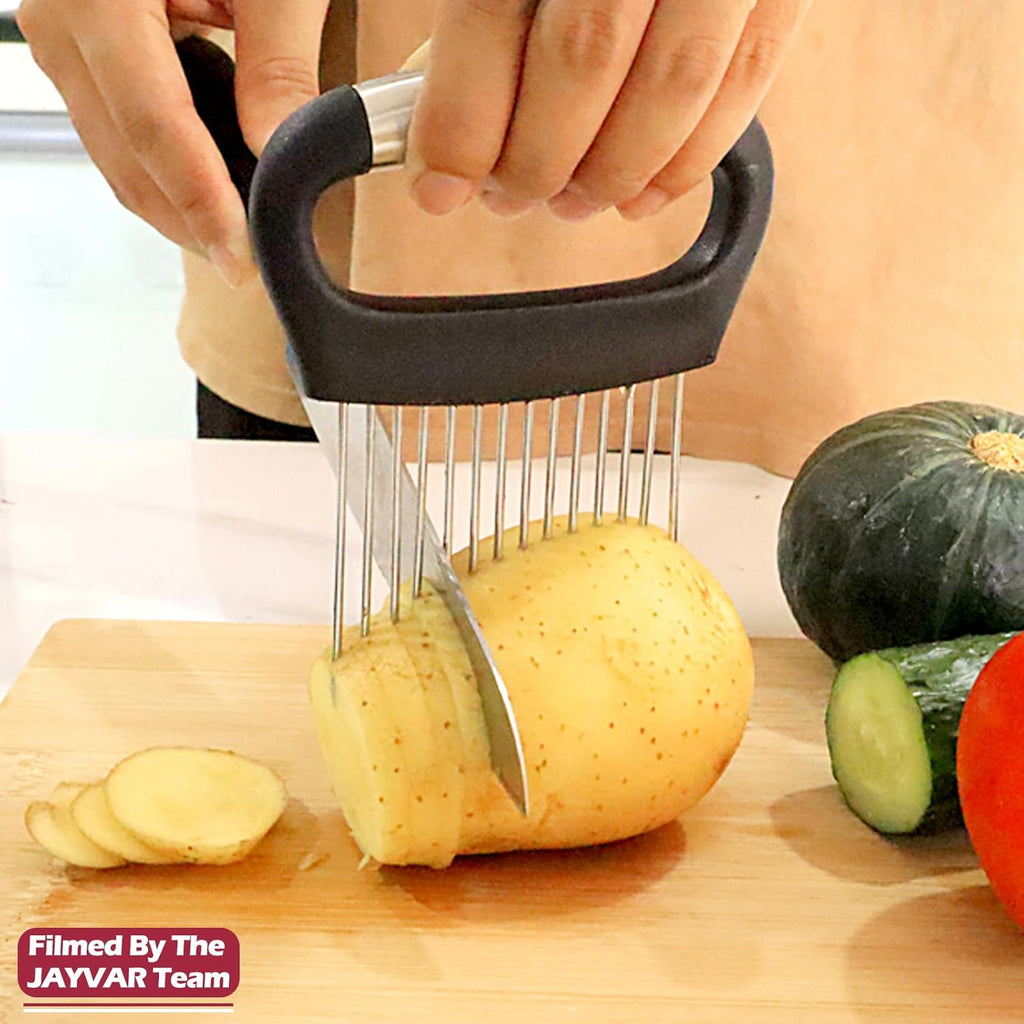 JAYVAR Large Onion Holder for Slicing, 2Pieces Large Onion Cutter Veggie Chopper, Stainless Steel Tomato Slicer Blooming Onions Potato Slicer, Practical Meat Tenderizer, Egg Slicers Kitchen Gadgets