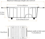 Stainless Steel Dish Drying Rack(15.2"L X 13"W X 5.8"H), Expandable Fruit & Vegetable Drain Rack over Sink, Dish Drainer Rack in Sink, with Stainless Steel Utensil Holder & Silicone Mat(16")