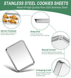 Baking Sheets Set of 2, HKJ Chef Cookie Sheets 2 Pieces Stainless Steel Baking Pans & Toaster Oven Tray Pans, Rectangle Size 9L x 7W x 1H inch & Non Toxic & Healthy & Easy Clean