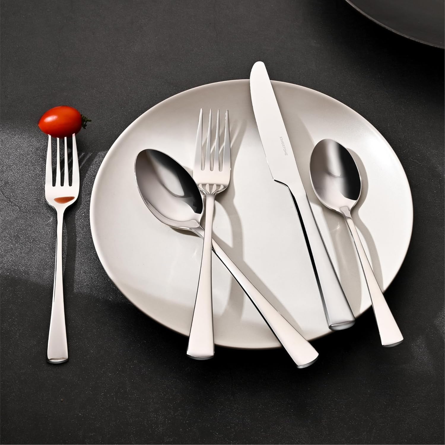 KINGSTONE Silverware Set for 8, 45-Piece Forged 18/10 Stainless Steel Flatware Set with Serving Utensils, Mirror Finish Cutlery Set Dishwasher Safe for Home, Restaurant, Wedding, Party