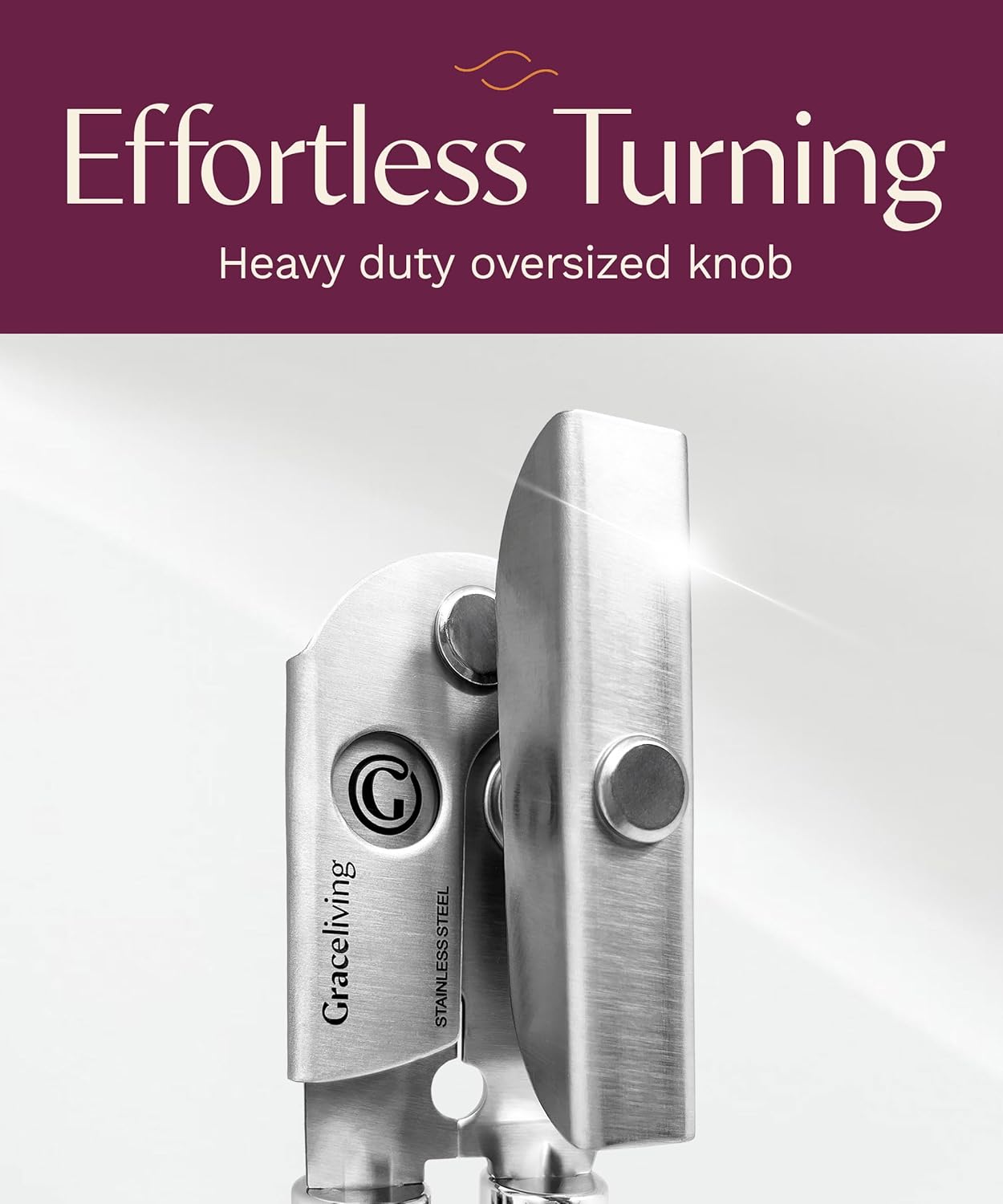 Premium Multifunctional Magnetic Manual Can Opener and Bottle Opener, Heavy Duty Stainless Steel Sharp Cutting Blade and Oversized Easy Turn Knob, Soft-Touch Handle, Kitchen Use, Mauve