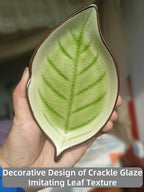 Ceramic Spoon Rest for Stove Top, Ice Cracks Leaf Cute Spoon Rest for Kitchen Counter Cooking Spoon Holder Utensil Tong Spatula Rest Ladle Holder, 1 PC (A, Grass Green)
