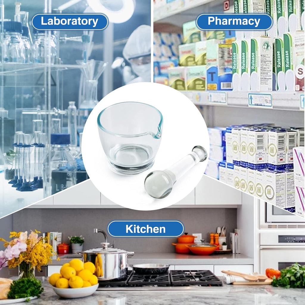 4oz Glass Mortar and Pestle Bowl, Medicine Grinder and Mixer for Pharmacy or Science Lab