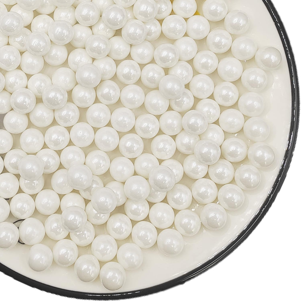 Edible White Pearl Sugar Sprinkles 4.23 oz, 10mm Candy Pearls Ideal for Baking, Cake and Cupcake Toppers, Cookie Decoration, Ice Cream Topping, Wedding Shower Valentines Halloween Christmas