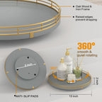 13" Wooden Lazy Susan Turntable for Cabinet – Round Rotating Spice Rack Organizer, Gray Kitchen Countertop Tray for Dining Table & Pantry Storage（Gray & Gold）