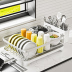 Stainless Steel Dish Drying Rack – 304 Grade Dish Racks for Kitchen Counter with Utensil Holder & Adjustable Spout, Space-Saving Organizer, 16.5" x 11.8" x 5.3" White