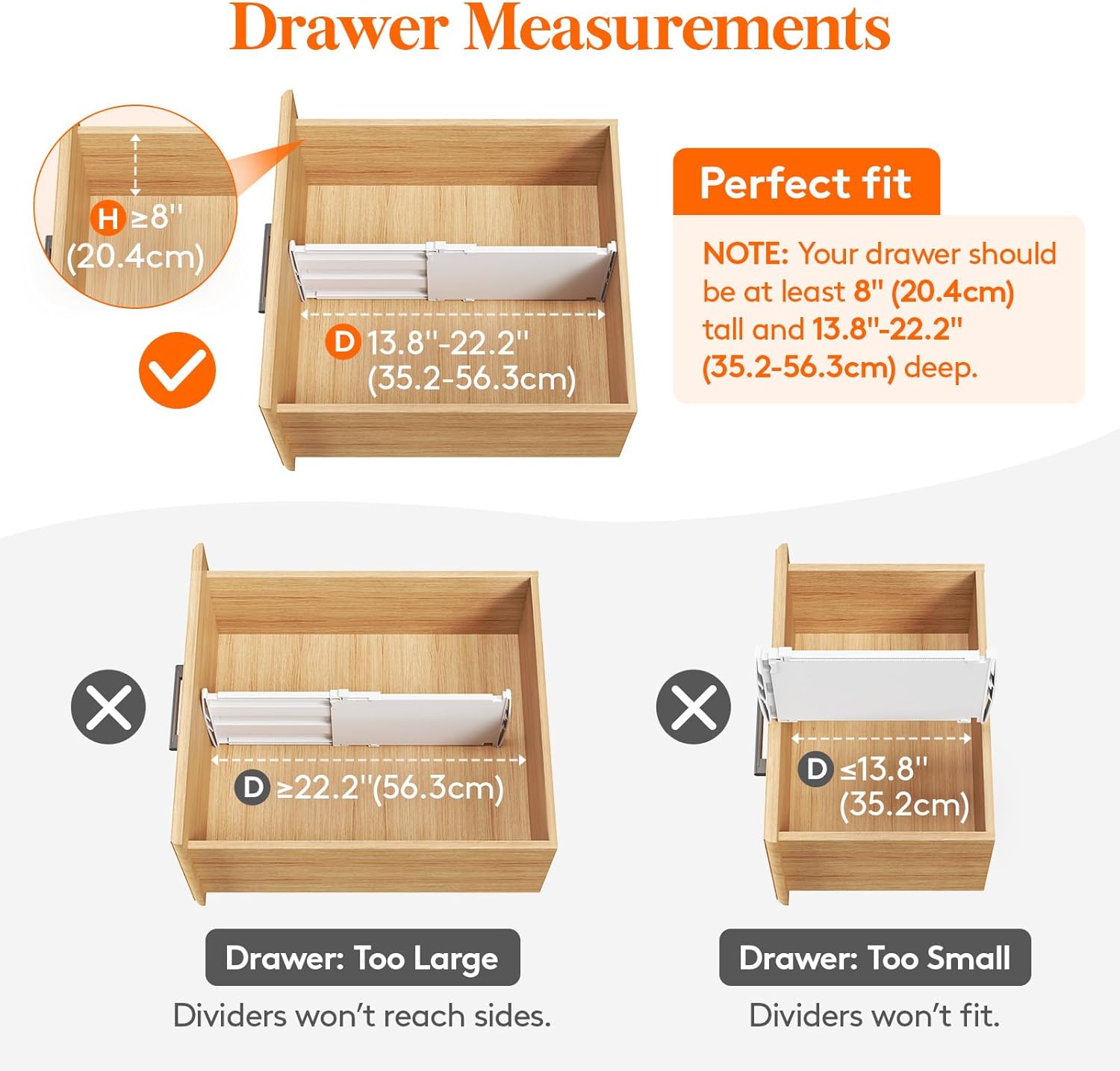 Lifewit 4 Pack Deep Drawer Dividers 8" High, 13.8-22.5" Adjustable Dresser Drawer Divider, Plastic Drawer Organizer for Clothes, Tall Drawers Separators for Dresser, Kitchen, Bedroom, Bathroom, Office
