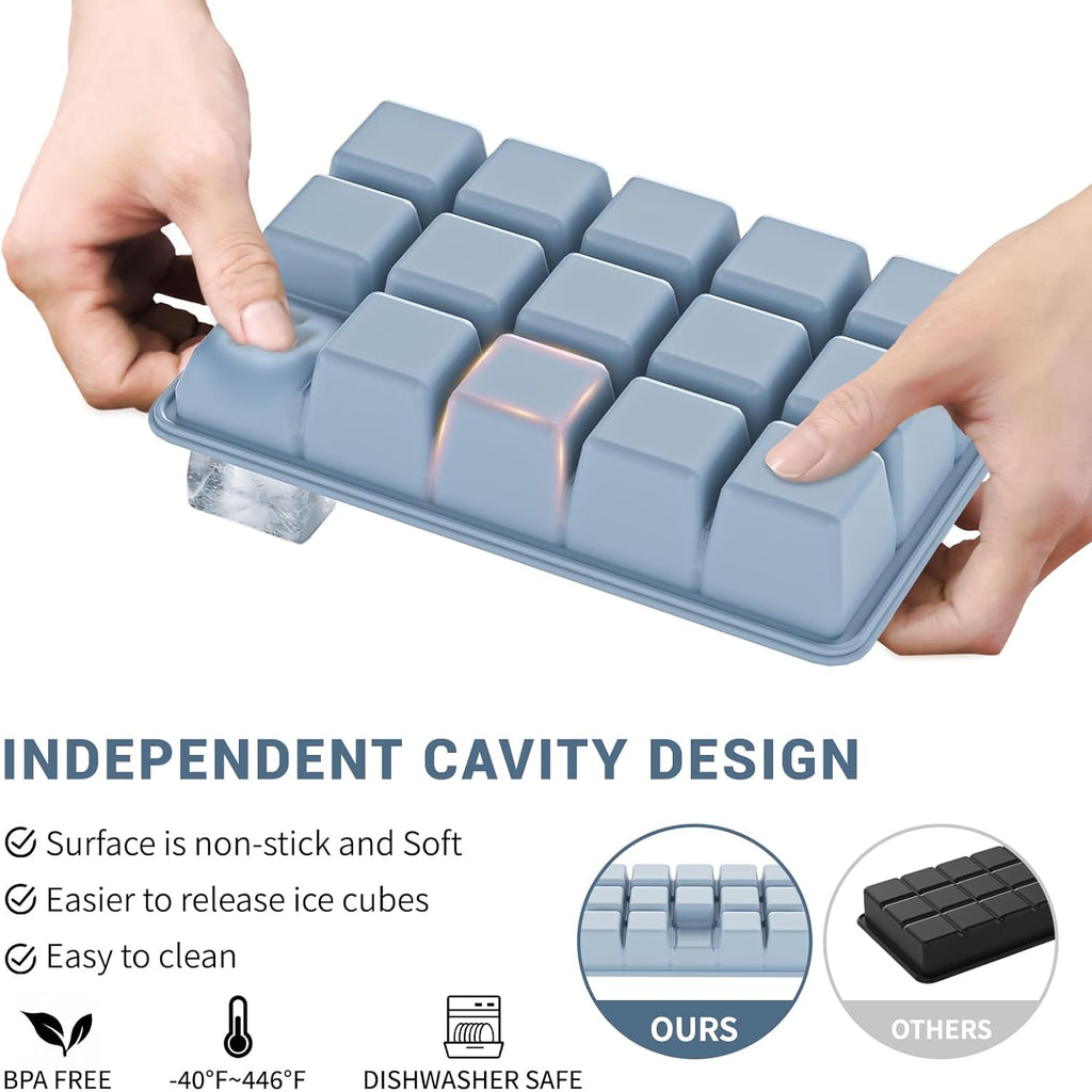 Silicone Ice Cube Tray 3 Pack - EASY RELEASE ice cube tray with lid, BPA Free Ice Cubes Trays for Freezer,ice cube mold for Cocktail,Whiskey