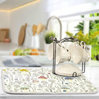 Cute Mushroom Wild Plant Dish Drying Mat for Kitchen Counter Absorbent Microfiber Drying Pad, Large 18x24 in, Reversible Drainer Mats