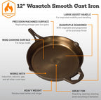 Backcountry Iron 12 Inch Smooth Wasatch Pre-Seasoned Round Cast Iron Skillet