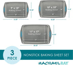 Rachael Ray Bakeware Nonstick Cookie Pan Set, 3-Piece, Gray with Agave Blue Grips