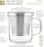 Teabloom Premium Borosilicate Glass Mug with Stainless Steel Loose Leaf Tea Infuser and Lid/Dish - 8 Ounces (240 mL)