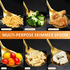 Large Gold Serving Slotted Spoon, 304 Stainless Steel Set, Stainless Steel Soup Ladle Spoon, Metal Gravy Ladle, Solid Slotted Spoon for Mixing, Serving, Stirring, Salad, Soup, 14 Inch