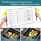 Small Dish Drainer Rack in Sink Adjustable, Expandable 304 Stainless Steel Metal Dish Drying Rack Organizer with Stainless Steel Utensil Holder Over Inside Sink Counter, Rustproof(For 1-2 People)