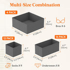 Lifewit Drawer Organizer Clothes for Closet 32 Pack, 3 Sizes Underwear Wardrobe Drawer Dividers, Fabric Foldable Dresser Storage Organizer Bins for Sock/Bra/Lingerie/Undies, Gray