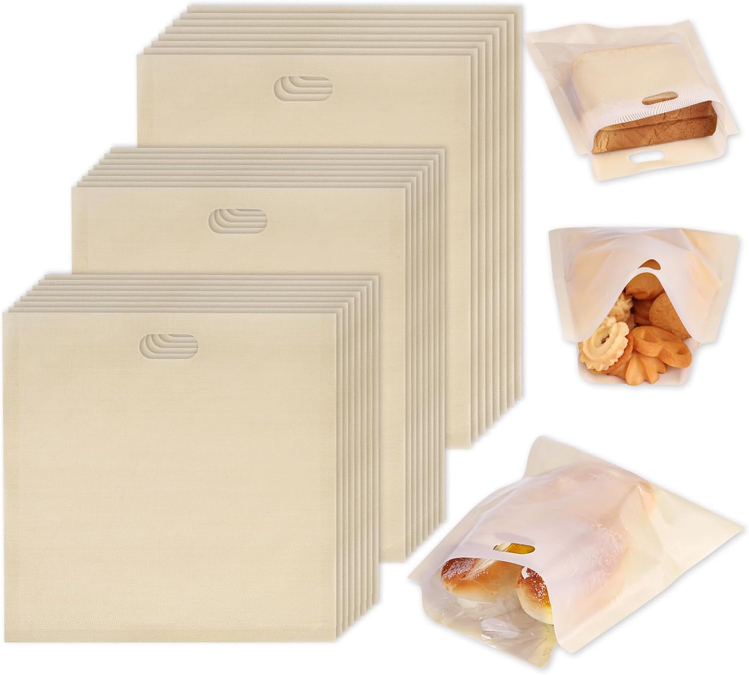 VGOODALL 24 Pack Reusable Toaster Bags, 3 Sizes Grilled Cheese Bags Non Stick Heat Resistant Easy to Clean for Toast Panini Cheese Sandwiches